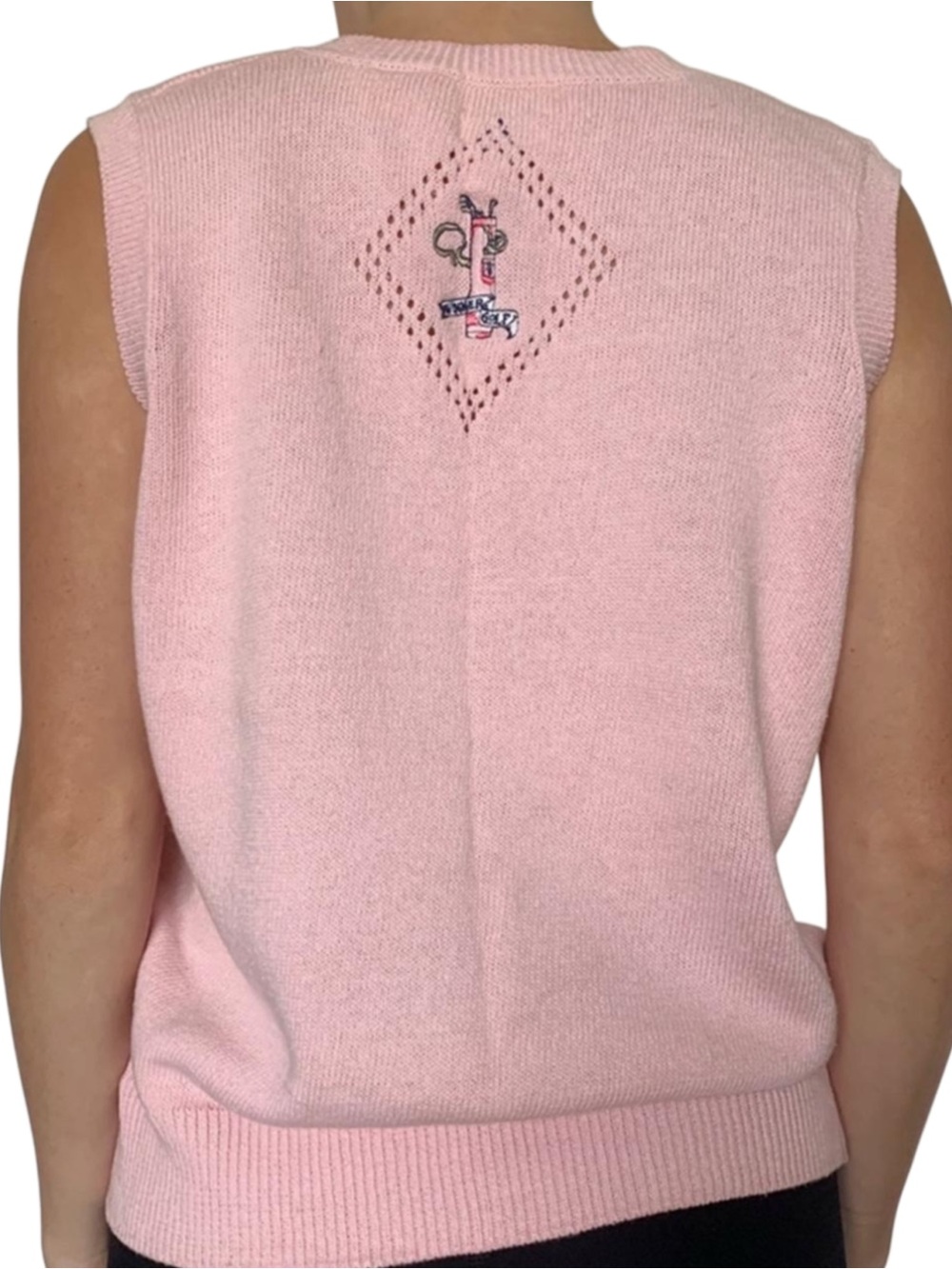 Lisa Says Gah Pink Knit Golf Embroidered V‑Neck Sweater Vest - Picture 3 of 7